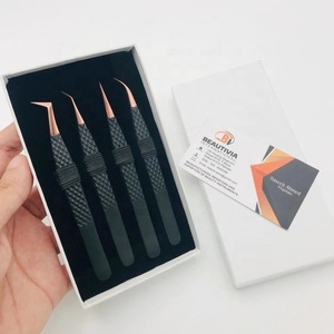 Emballage personnalisé professionnel étiquette privée pince à épiler d'extension de cils poignée en diamant noir or Rose pointe pointue en acier inoxydable - Product Image 5