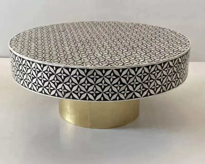 뼈 속지 꽃 패턴 커피 센터 테이블 단단한 손으로 만들어진 원형 커피 테이블 ZAMZAM IMPEX