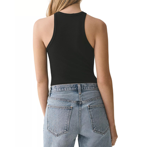 Women's Black Knitted Backless Tank Top Solid Color <b>Stretch</b> Cut-Out Hollow Out Regular Fit Pants Style - Product Image 3