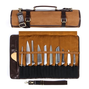 Estuche Enrollable para Cuchillos de Chef, de Cuero y Lona, de Lujo, Plegable, Resistente a Olores, Resistente, Cómodo, Profesional, Organizador de Herramientas de Cocina - Product Image 1