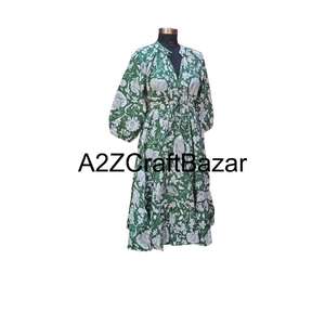 Premium Quality Cotton Himanshi Midi <b>Dress</b> Handmade <b>Indian</b> Floral <b>Print</b> Comfortable Stylish Casual Wear For Women - Product Image 5