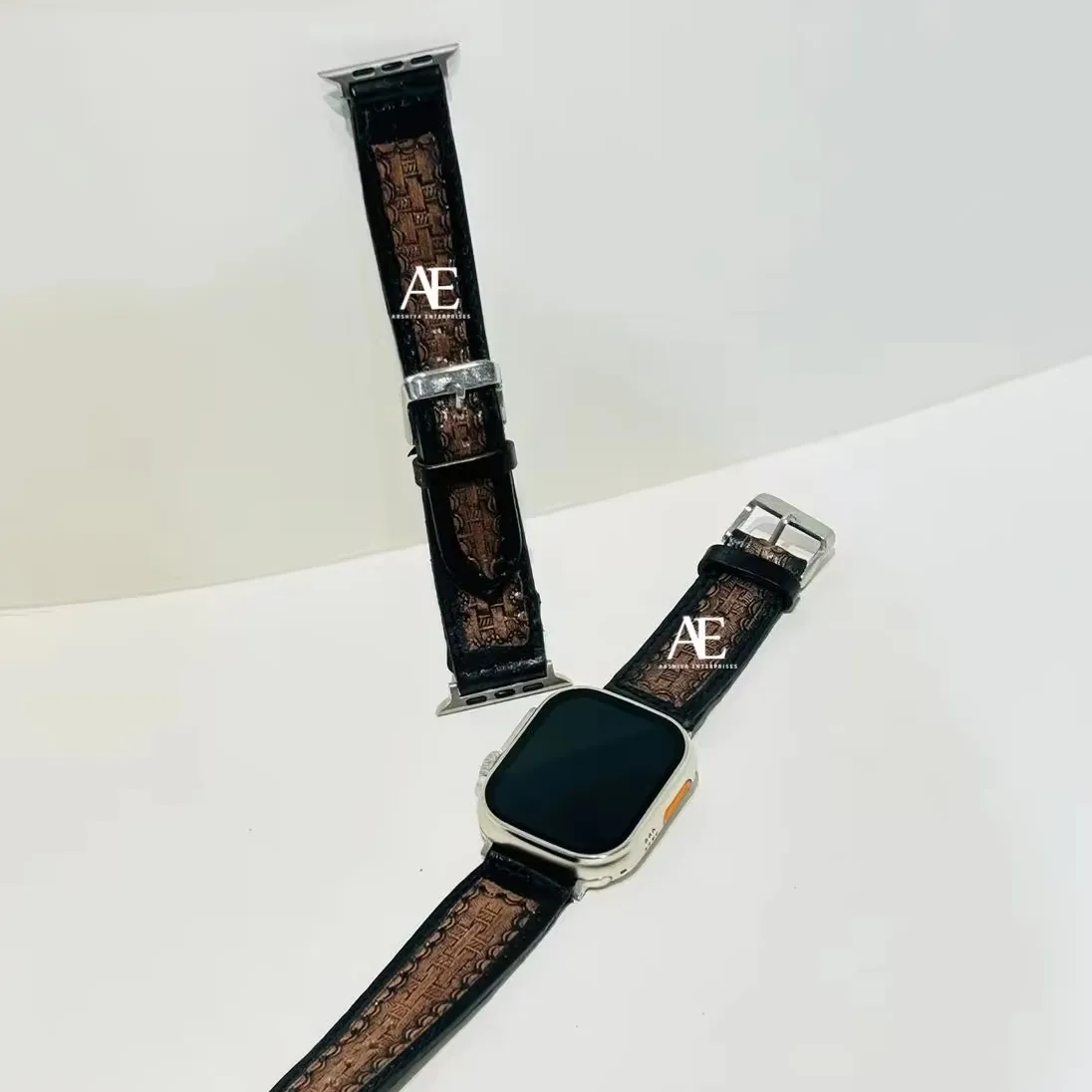 Desain kustom barat Tooled & dicat gelang jam kulit gelang jam tangan Apple ukir kulit tali seri jam tangan Apple buatan tangan