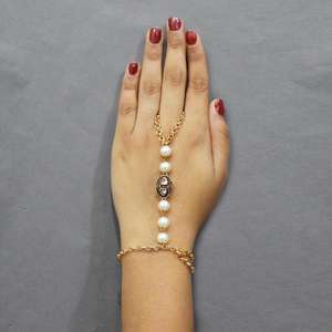 Tip <b>Top</b> Fashions Austrian Stone and Pearl Hand <b>Harness</b> with Gold-Plated Diamond Fine Jewelry Set for Wedding or Gift 1503112 - Product Image 1