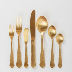 Juego de cubiertos de acero inoxidable con acabado dorado para presentación de mesa de comedor elegante y lujosa, venta al por mayor - Product Image 1