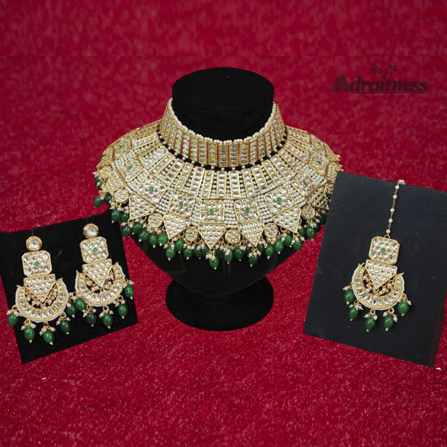 Glamour Rich & Heavy Gold Plated Kundan Jewelry Set Luxury Necklace Vintage Diamond Wedding Sets Indian Bridal Kundan Jewellery