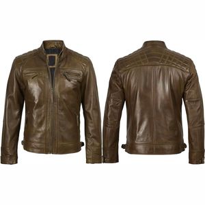 Premium Quality 2025 100% Cowhide Slim Fashion Biker Jacket Unisex <b>Genuine</b> Leather Stand Collar Front Logo XL Size for Winter - Product Image 4