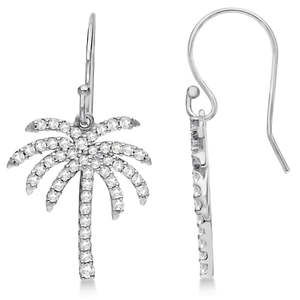 Pendientes de Oro Blanco de 14K con Diamantes en Forma de Palmera, 0.50ct, Joyería de Moda - Product Image 1