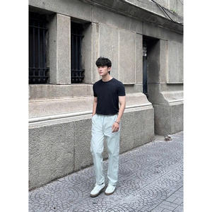 Pantalon baggy uni kaki, jambe droite, taille élastique, unisexe, beau, tissu cool, hommes et femmes - Product Image 2