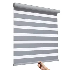 Custom cheap easy lift manual cordless semi-auto spring system up down zebra roller blinds shades for the living room