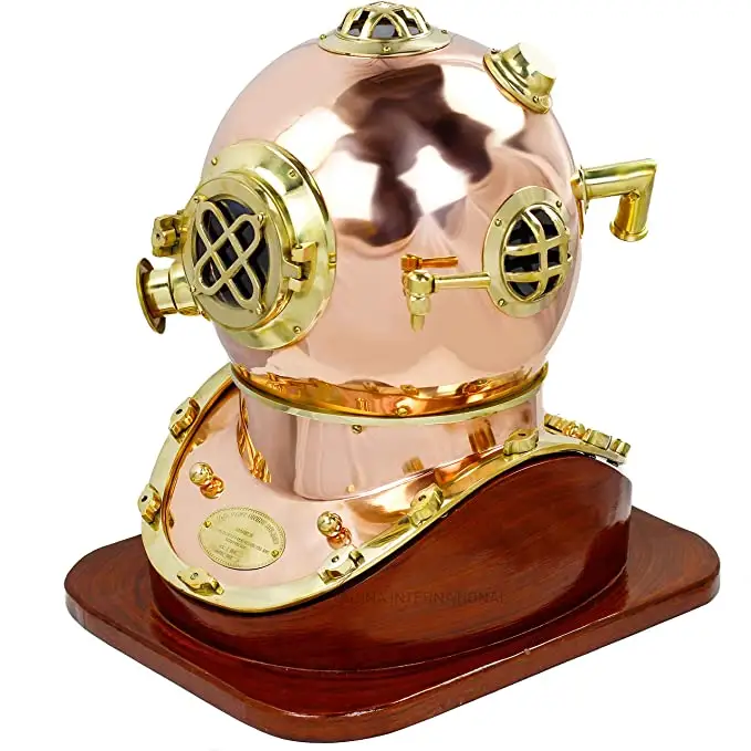 Good Quality Solid Antique Finishing Mark Diving Helmet with Wooden Base For Home Decoration ~ Collectible Marine Divers Helmet