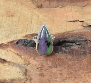 Anillos de Plata de Ley 925 Minimalistas con Zoisita Rubí Natural y Baño de Oro para Mujer, Regalo para Ella - Product Image 3