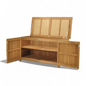 Boîte de rangement en bois de teck à 2 portes ouverte armoire banc en bois fabriqué à la main coffre chambre hall blanchisserie-meubles de maison polyvalents - Product Image 1