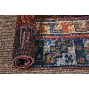 Alfombra Turca Vintage, Alfombra de 3,37x3 pies, Alfombra Ikat Azul Marrón - Product Image 5