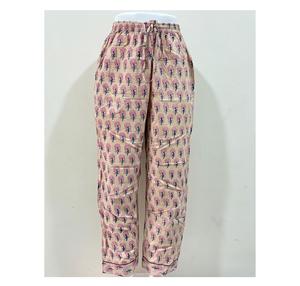 Pantalones de pijama con estampado de bloque de algodón para mujer, pantalones de salón estampados de estilo bohemio, pantalones de algodón con estampado de árbol étnico - Product Image 1