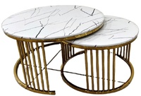Ensemble de tables basses gigognes européennes modernes, deux compartiments, structure métallique de haute qualité (acier inoxydable, marbre), mobilier de maison doré