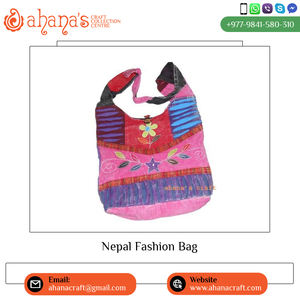 Bolso de mano de algodón de retazos con bordado étnico a rayas estilo Hippie bohemio de Nepal hecho a mano de Ahana personalizado, cierre de cremallera para compras - Product Image 6