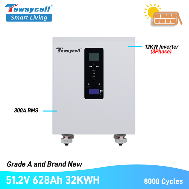 CN EU Stock All in One 51.2V 628Ah 30kWh 32KWh Lithium Battery Solar 3 Phase 12KW Inverter off Gride Home Energy Storage System