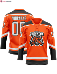 Maillot de hockey personnalisé en dentelle blanc-noir orange avec service OEM - Product Image 1