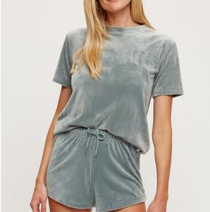 New Premium Solid Color Women's Clothing Two Pieces <b>Velour</b> Short Set Yoga Workout Exercise <b>Ladies</b> Casual Streetwear <b>Tracksuits</b> - Product Image 2