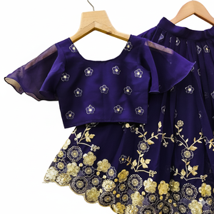 Ensemble Lehenga Choli bleu marine pour filles, vêtements ethniques de la boutique Shoryam, broderie, tenue de fête indienne et pakistanaise, longueur au sol - Product Image 2