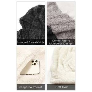 Pull Sherpa à capuche pour hommes, respirant, couleur unie, laine, chaud, logo personnalisé, sweats à capuche en polaire contrastés pour adultes, vente en gros - Product Image 6