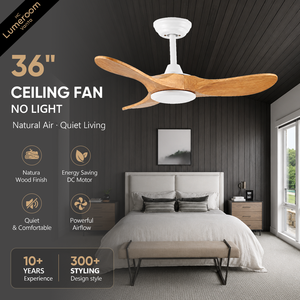 Ventilateur de plafond en bois massif de 36 pouces sans lumière, ventilateur de plafond moderne en bois avec télécommande, moteur DC réversible - Product Image 1