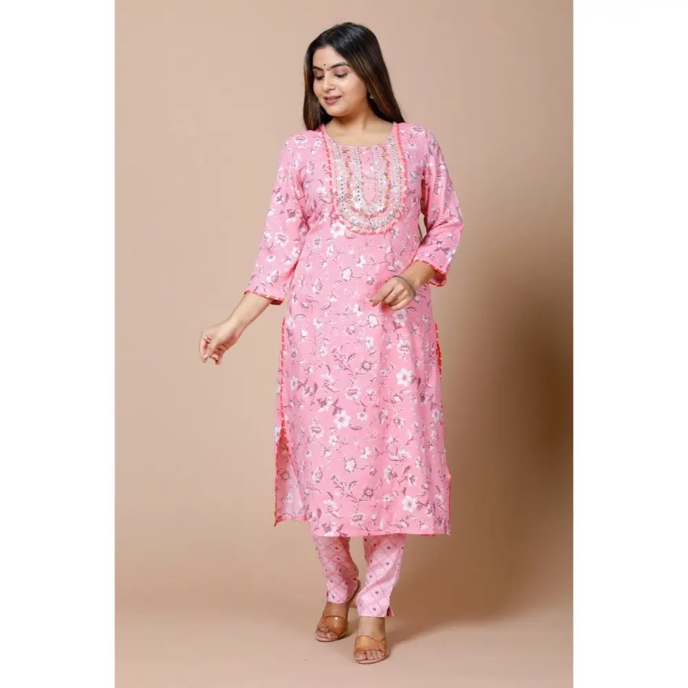 Pantalon Kurti Salwar Kameez à imprimé floral rose pour femmes par le fabricant indien exportateur 2023