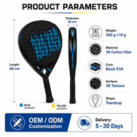 Venta al por Mayor de Raquetas de Pádel Personalizadas OEM de Fábrica, Fibra de Carbono 3K 12K 18K, Núcleo de EVA, Diseño de Logotipo Profesional Ligero