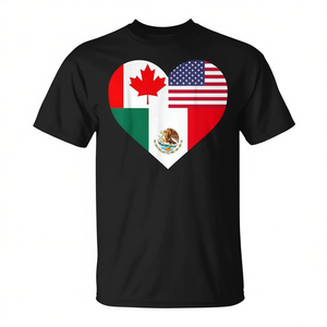 T-Shirt con Bandiera di Messico, Canada e USA, Nera, Unisex, Collo Tondo, Manica Corta, Stampa Digitale, Promozionale - Product Image 2