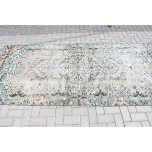 Tapis turc vintage authentique 42X94 pieds bleu beige patchwork design grande surface en laine tissée à plat décorations de salon en latex - Product Image 3