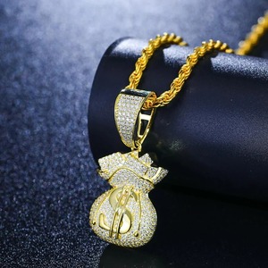 Totalmente helado encanto dólar bolsa Moissanite diamante colgante Hip Hop joyería Bling dinero bolsa colgante joyería personalizada - Product Image 4