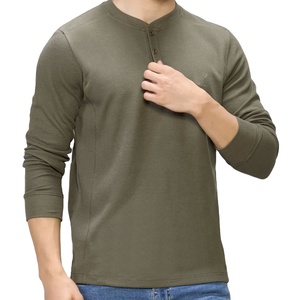 Chemises pour hommes personnalisées de haute qualité, manches longues, col boutonné, t-shirt sans col, léger, respirant, tendance, décontracté, t-shirt pour hommes - Product Image 4