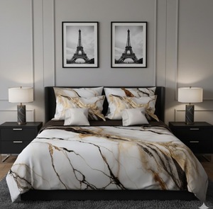 ชุดเครื่องนอนผ้าฝ้ายแท้ 100% แบบพับตะเข็บ ดีไซน์หรูหรา สีขาวและทอง ลายเรียบ ชุดผ้าห่มนวม 600 เส้นด้าย - Product Image 2