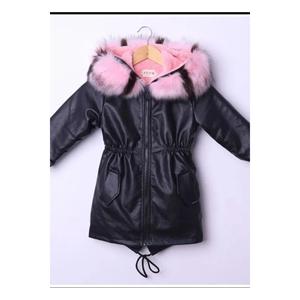 Cappotto in pelle nera con cappuccio da ragazza rosa fucsia Welsoft importato