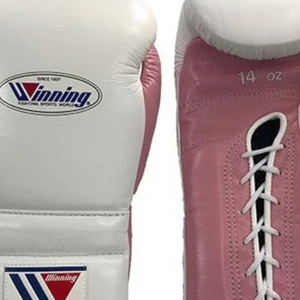 Gants de boxe à lacets Winning, blanc et rose, cuir véritable, gants d'entraînement professionnels pour sparring, gants de boxe pour femmes, 8 oz, 14 oz - Product Image 2