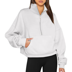 Usine en gros automne hiver chaud hauts tricotés côtelé demi fermeture éclair col haut col roulé sweat pour les femmes à manches longues - Product Image 6