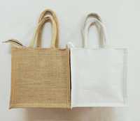 Sac isotherme à poignée de qualité supérieure Shrekha Creations en tissu de jute, toile de jute, logo personnalisé, motif simple, fabriqué en Inde