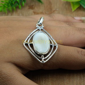 Pendentif géométrique fait main en argent sterling 925 avec pierre précieuse naturelle en nacre pour la fabrication de bijoux - Product Image 2