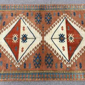 พรมขนาด 2.9x6.2 ฟุต, พรมตุรกีโบราณ, พรมลายดอกไม้สีน้ำตาลน้ำเงิน - Product Image 3