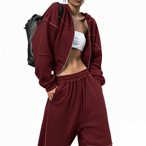 Ensemble de survêtement décontracté à capuche doux de haute qualité en gros, vêtements de yoga pour femmes, logo personnalisé, vêtements de sport de fitness, surdimensionné, course à pied - Product Image 2