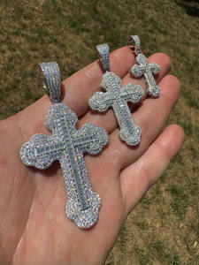 Baguette gothique plaquée argent 925 unisexe Gothik pendentif croix glacé or 18 carats et acier bijoux de mode - Product Image 2