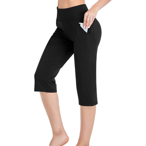 Pantalones cortos Capri XL para mujer Yoga y entrenamiento Athletic Bootcut con control de barriga y bolsillos Tela de PU de verano e invierno - Product Image 6