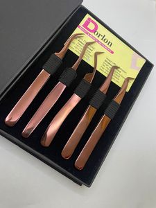 Pinzas de pestañas de extensión de pestañas curvadas de 45 grados de oro rosa profesional logotipo personalizado calidad sostenible acero inoxidable - Product Image 2