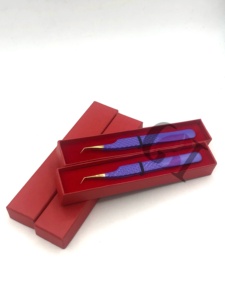 Haute qualité violet poudre revêtement or pointe en acier inoxydable Extension de cils pince à épiler Logo personnalisé Instruments de beauté - Product Image 6