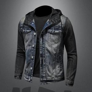 Chaqueta de punto de un solo pecho para hombre, estilo callejero, con capucha, prendas de vestir exteriores de mezclilla lavada, botones de manga larga con bolsillos - Product Image 3