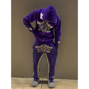 Sweats à capuche personnalisés en coton épais y2k avec impression graphique bouffante sweats à capuche avec fermeture éclair complète brodée de haute qualité mode streetwear pour hommes - Product Image 1