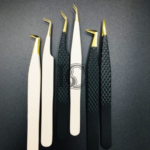 แหนบสีดำแหนบปลายสแตนเลสแบบทนทานปลายสีเบจแหนบต่อขนตา - Product Image 4