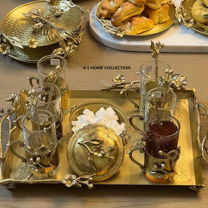 European-Style Leafy Designer High Grade Gold Plated Best Quality Metal Framed Rectangle Shape <b>Mirror</b> Food Serving <b>Tray</b> - Product Image 4