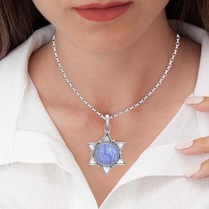 Vente en gros de colliers à pendentif en argent sterling 925 avec pierre précieuse en agate dentelle bleue plaqué rhodium bijoux fins bijoux à pendentif en argent 925 - Product Image 2
