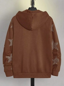 Sweat-shirt unisexe à capuche marron zippé en polaire avec imprimé étoile en strass, coupe décontractée, vêtement d'hiver, service OEM - Product Image 3